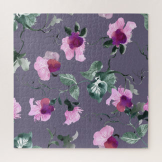 Purple flowers: watercolor seamless pattern. jigsaw puzzle