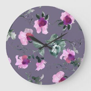 Purple flowers: watercolor seamless pattern. large clock
