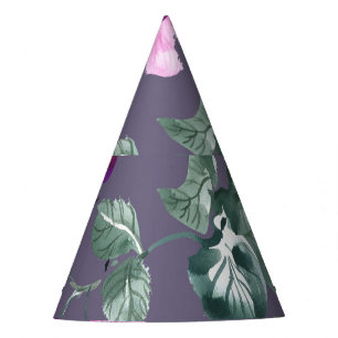 Purple flowers: watercolor seamless pattern. party hat