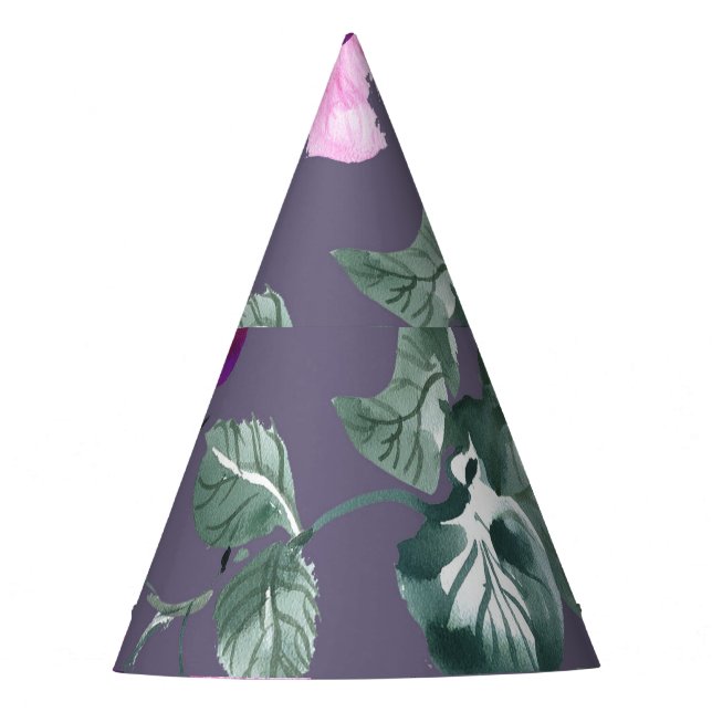 Purple flowers: watercolor seamless pattern. party hat (Front)
