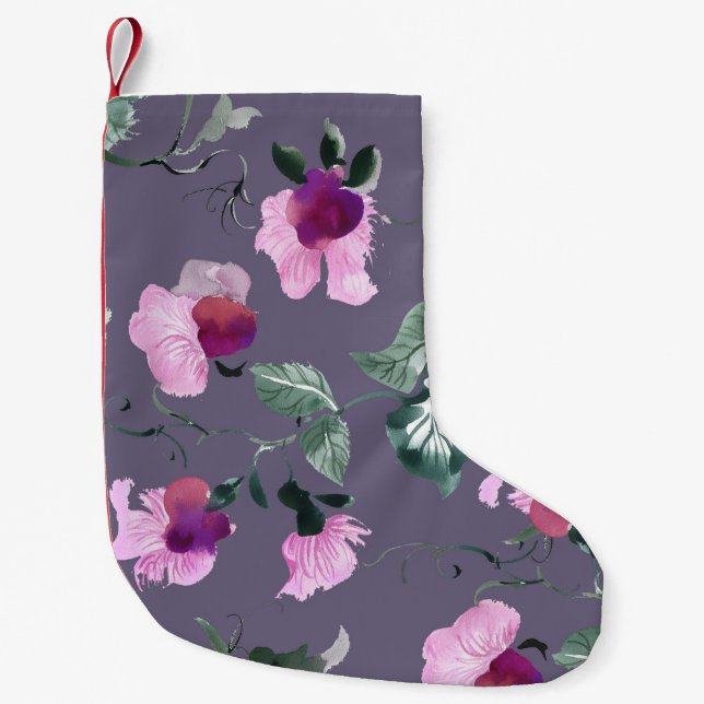 Purple flowers: watercolor seamless pattern. small christmas stocking (Front)