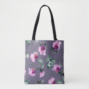 Purple flowers: watercolor seamless pattern. tote bag