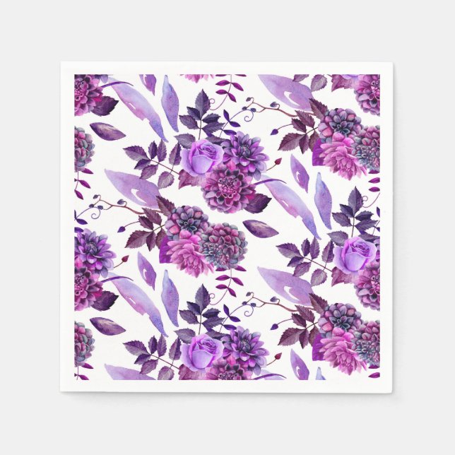 Purple flowers. Watercolor violet floral. Botanic Napkin (Front)