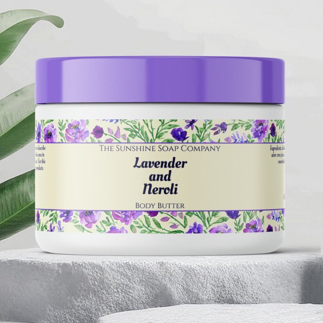 Purple Flowers Waterproof Cosmetics Jar Label (Creator Uploaded)