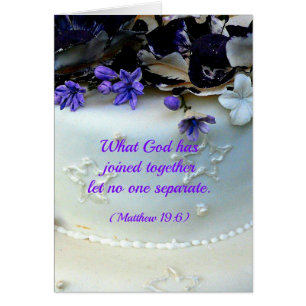 Purple flowers wedding cake with Bible verse