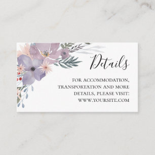 Purple flowers wedding details. Info. Lavender Enclosure Card