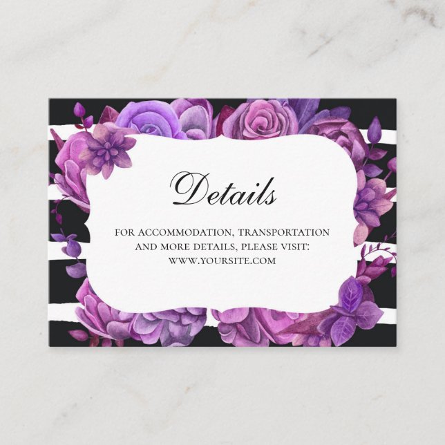 Purple flowers wedding details. Lilac floral Enclosure Card (Front)
