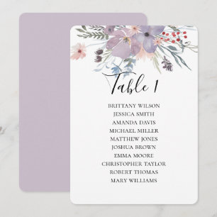 Purple flowers wedding seating chart. Botanical Invitation