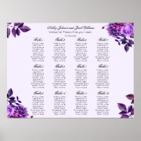 Purple flowers wedding seating chart. Lilac floral