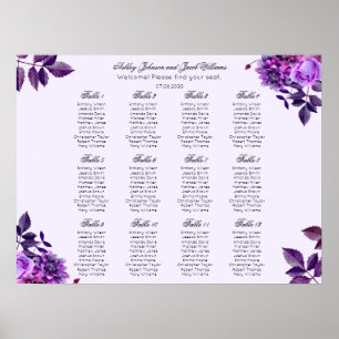 Purple flowers wedding seating chart. Lilac floral Poster