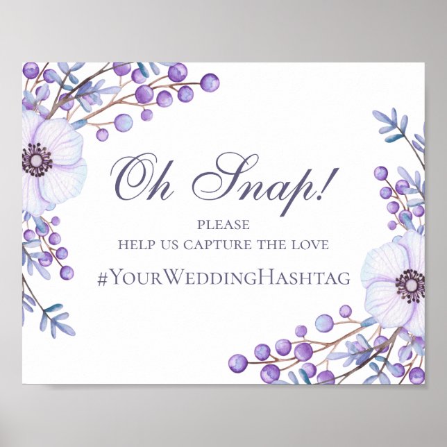 Purple flowers wedding sign. Instagram hashtag Poster (Front)