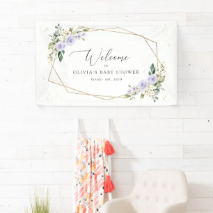 Purple Flowers, White Flowers, Baby Shower Welcome Banner