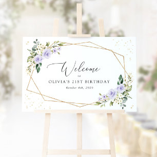 Purple Flowers, White Flowers, Birthday Welcome Poster