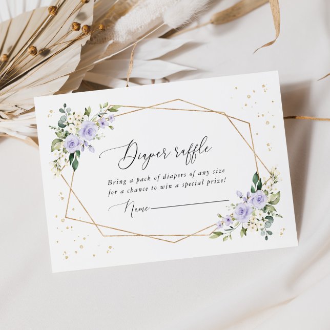Purple Flowers, White Flowers, Boho, Diaper Raffle Enclosure Card (Creator Uploaded)