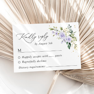 Purple Flowers, White Flowers, Boho, Wedding RSVP Card