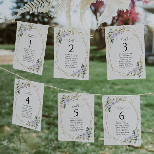 Purple Flowers, White Flowers, Seating Chart Cards