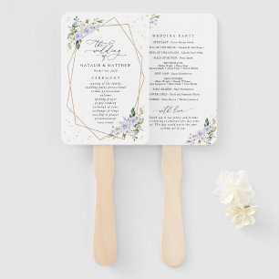 Purple Flowers, White Flowers, Wedding Program Hand Fan