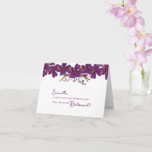 Purple Flowers Will You Be My Bridesmaid Proposal Card