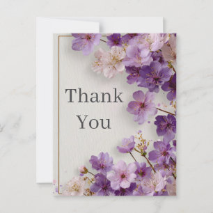 Purple Flowers with Border Thank You Card