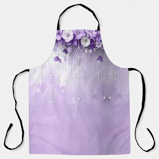 Purple Flowers with Dangling Pearls  Apron (Front)