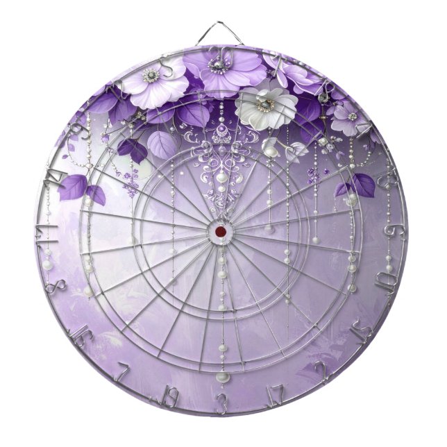 Purple Flowers with Dangling Pearls Dartboard (Front)