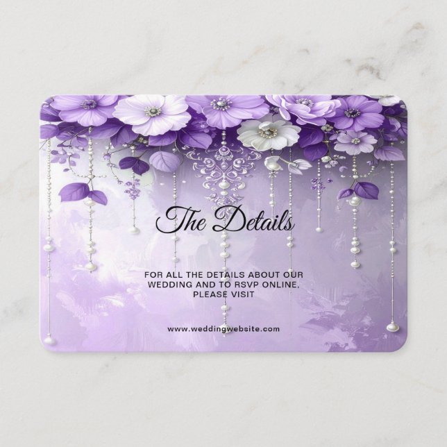 Purple Flowers with Dangling Pearls Detail Enclosure Card (Front)