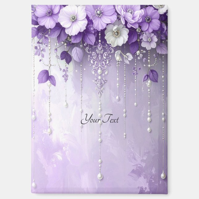Purple Flowers with Dangling Pearls Magnet (Front)