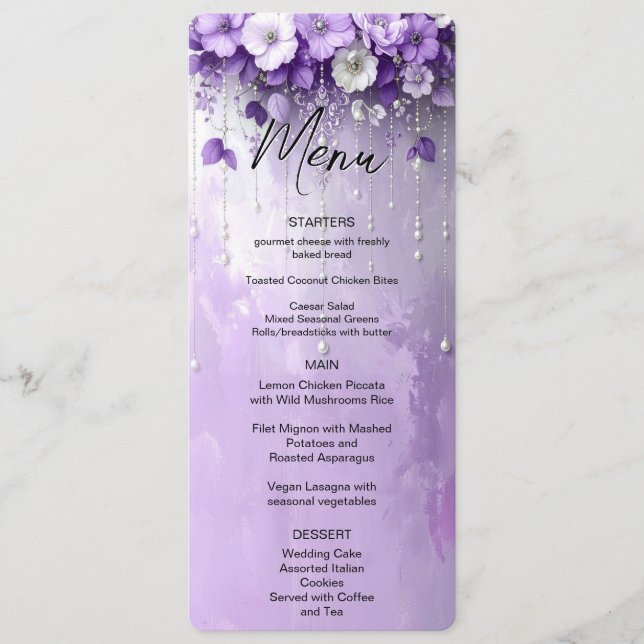 Purple Flowers with Dangling Pearls Menu (Front)
