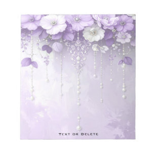 Purple Flowers with Dangling Pearls Notepad