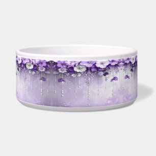 Purple Flowers with Dangling Pearls Pet Bowl