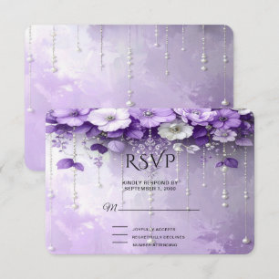 Purple Flowers with Dangling Pearls RSVP Card