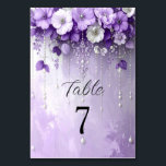 Purple Flowers with Dangling Pearls Table Number<br><div class="desc">Beautiful Purple Flowers with Dangling Pearls Table Number</div>