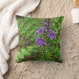 PURPLE FLOWERS WITH INTERESTING GREEN FOLIAGE CUSHION