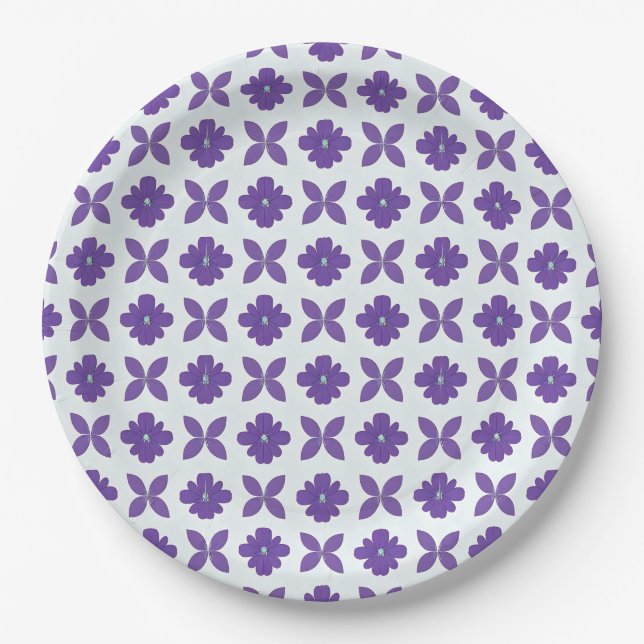 Purple Flowers with Light Background Paper Plate (Front)