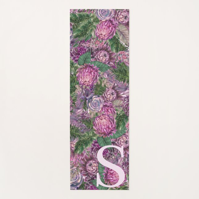 Purple Flowers with Monogram Yoga Mat (Front)