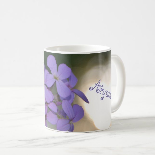 Purple Flowers with Name Coffee Mug (Front Right)