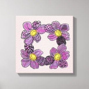 Purple Flowers with Yellow Stamens Doodle Canvas Print