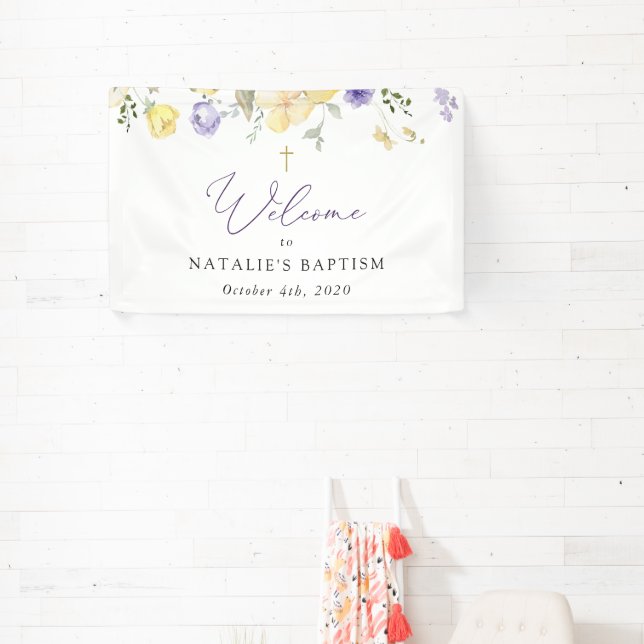 Purple Flowers, Yellow Flowers, Baptism Welcome Banner (Insitu)