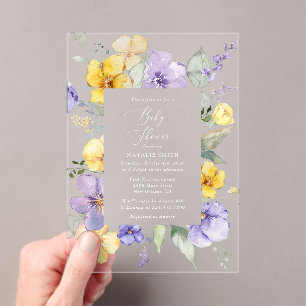 Purple Flowers, Yellow Flowers, Boho, Baby Shower Acrylic Invitations