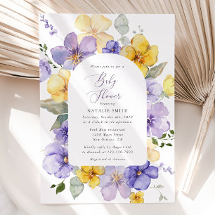 Purple Flowers, Yellow Flowers, Boho, Baby Shower Invitation