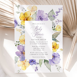 Purple Flowers, Yellow Flowers, Boho, Baby Shower Invitation