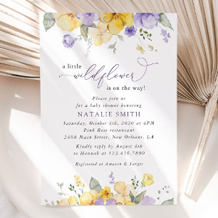 Purple Flowers, Yellow Flowers, Boho, Baby Shower Invitation