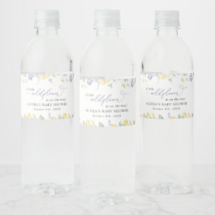 Purple Flowers, Yellow Flowers, Boho, Baby Shower Water Bottle Label