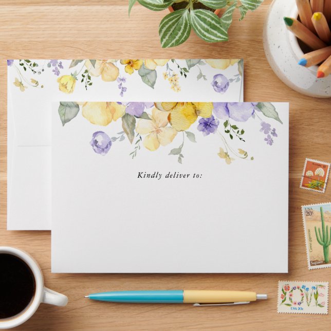 Purple Flowers, Yellow Flowers, Boho, Baptism Envelope (Desk)