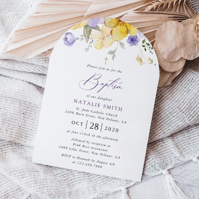 Purple Flowers, Yellow Flowers, Boho, Baptism Invitation (Creator Uploaded)