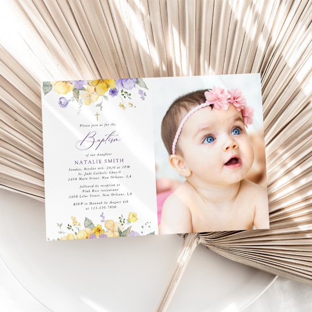 Purple Flowers, Yellow Flowers, Boho, Baptism Invitation (Creator Uploaded)