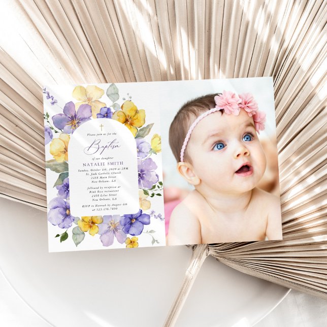 Purple Flowers, Yellow Flowers, Boho, Baptism Invitation (Creator Uploaded)