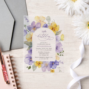 Purple Flowers, Yellow Flowers, Boho, Birthday Vellum Invitations