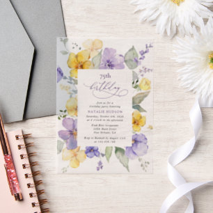 Purple Flowers, Yellow Flowers, Boho, Birthday Vellum Invitations