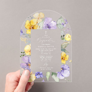 Purple Flowers, Yellow Flowers, Boho, Confirmation Acrylic Invitations